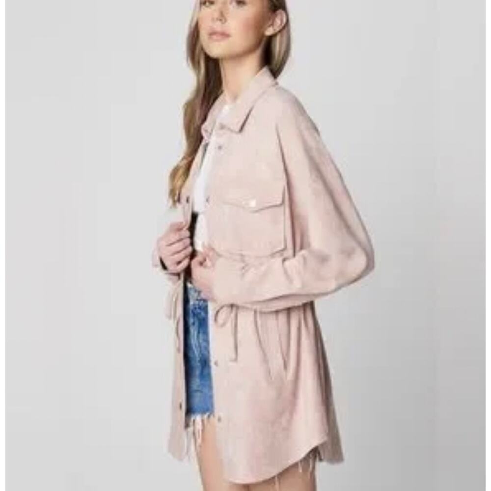 BLANKNYC Women’s Think Pretty Faux Suede Shacket- Blush Pink Long Jacket Size M